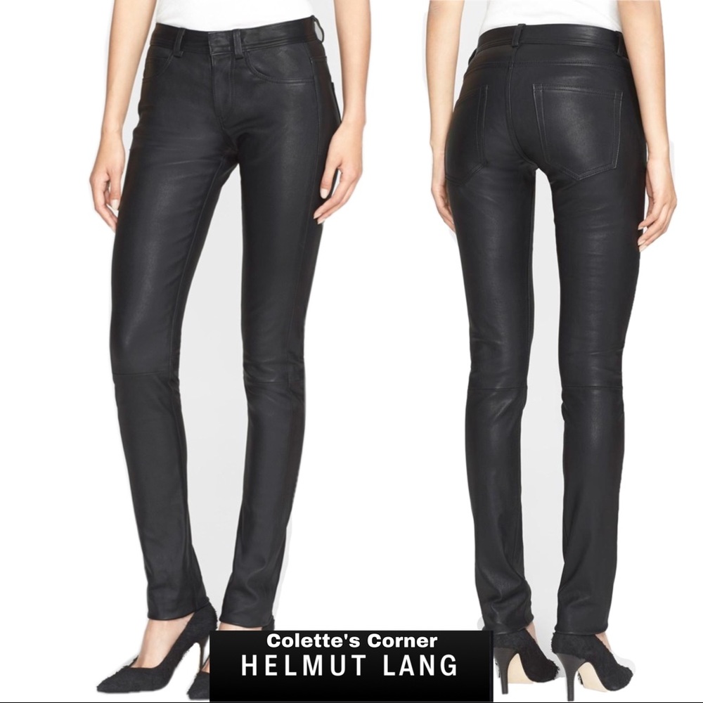 Helmut Lang 5 Pocket Straight Leg Black Leather Pants Jeans